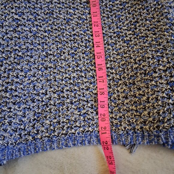 Tommy Hilfiger Women's Size Small Blue White Knit Fringe Open Preppy Cardigan - Picture 11 of 13